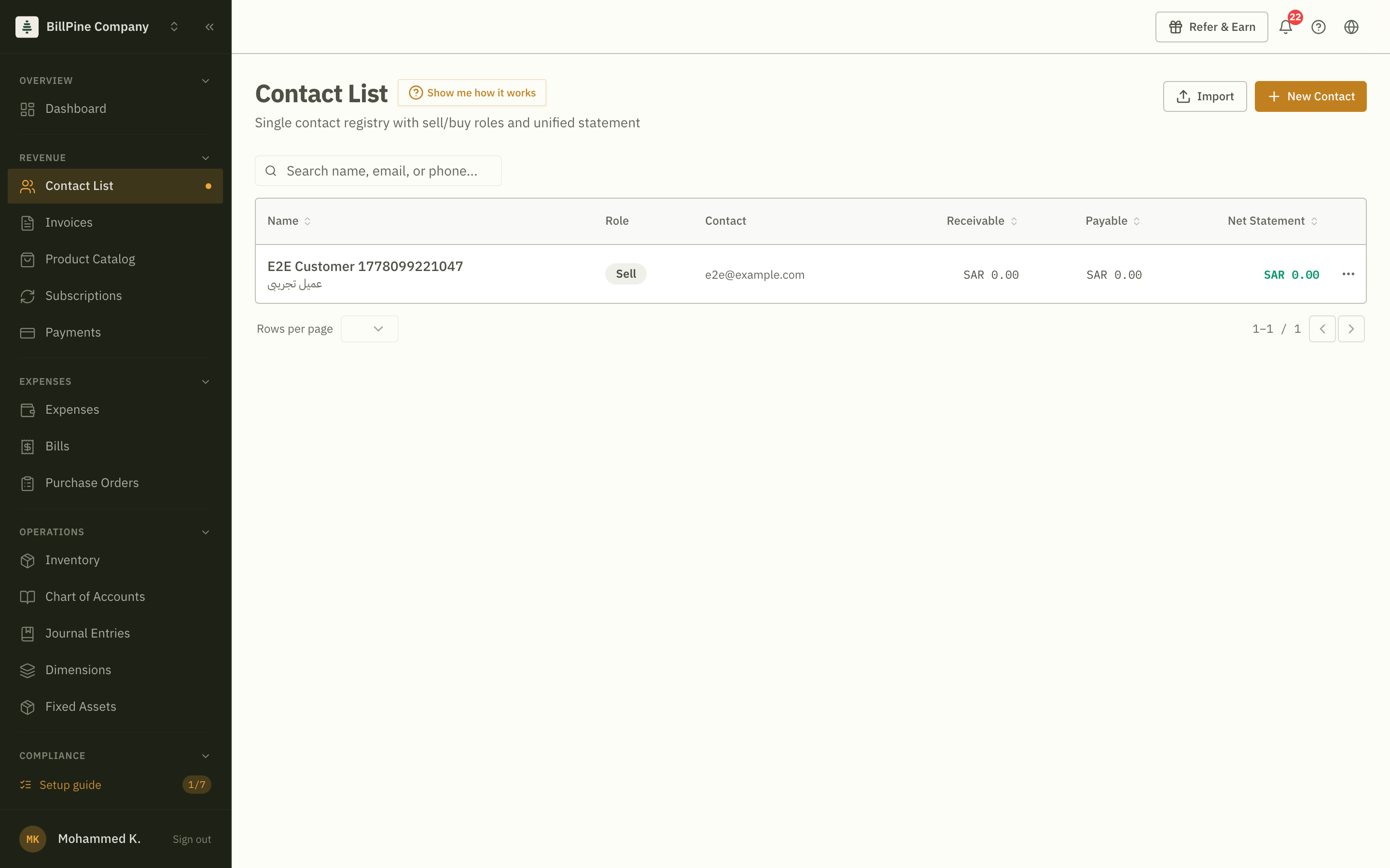 Billpine contacts list